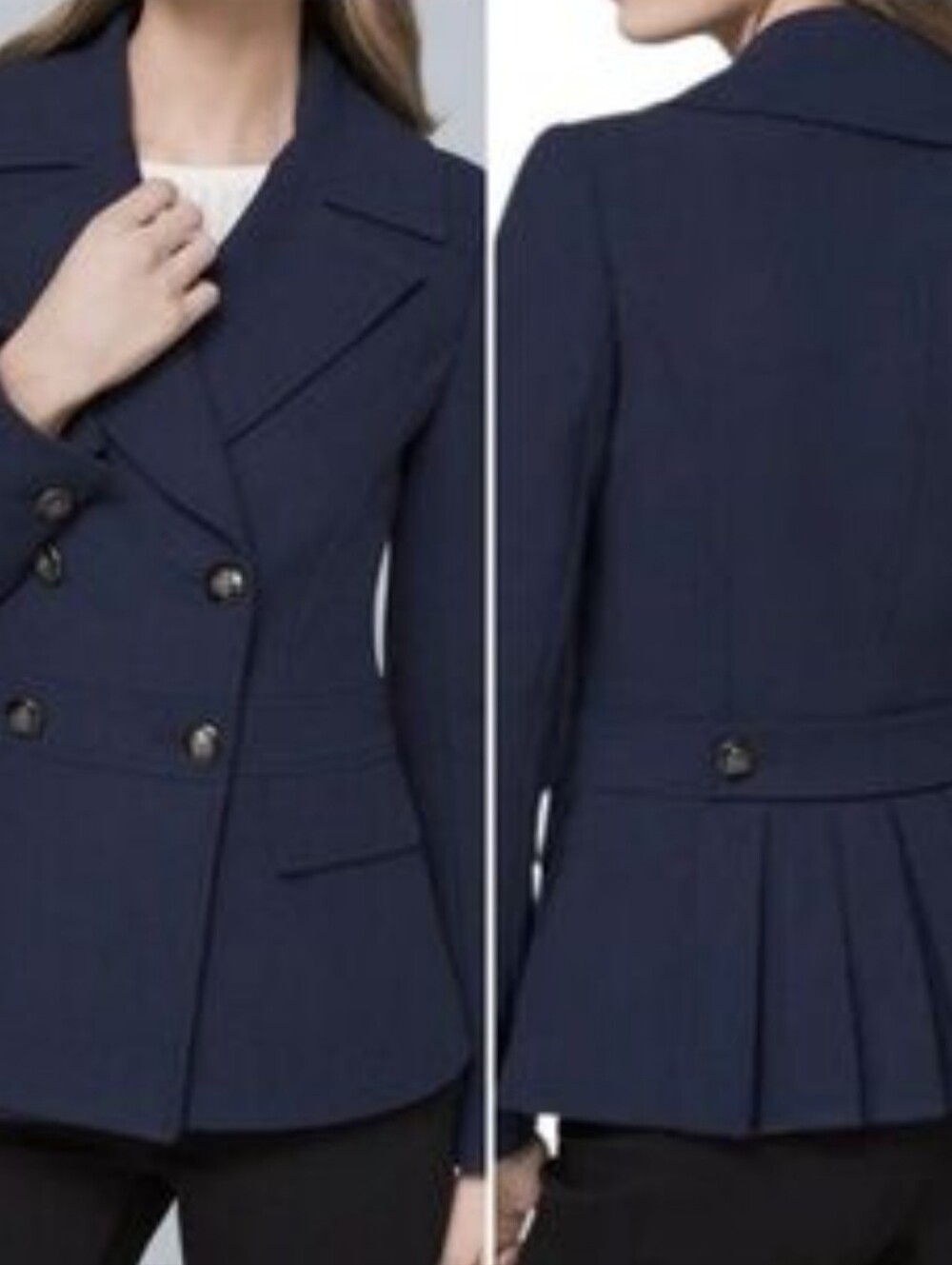 White House Black Market Navy Double-Breasted Peplum Blazer